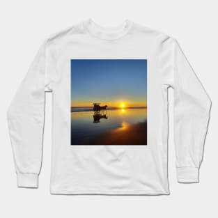 Horse-drawn carriages on beach at sunset 3 Long Sleeve T-Shirt